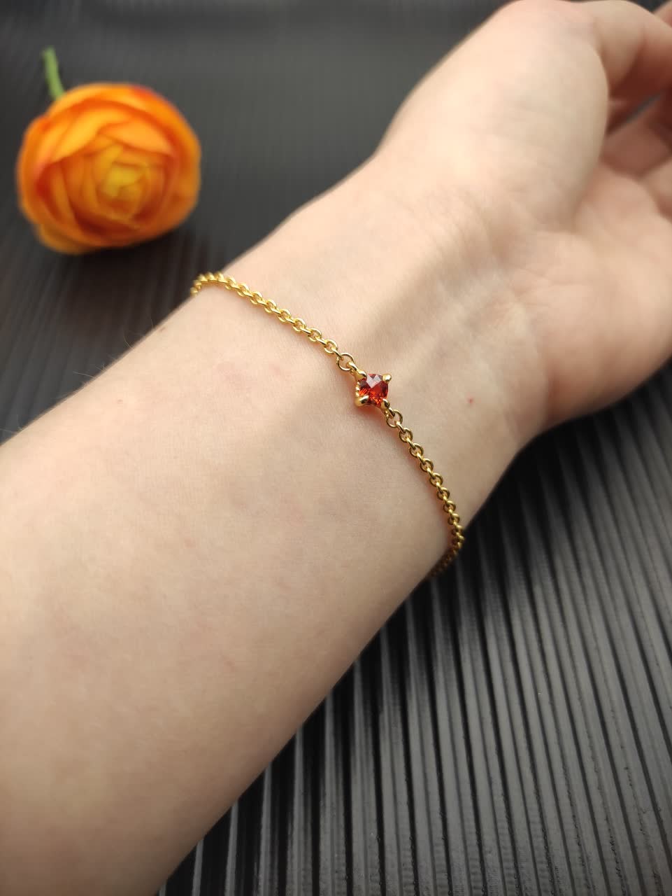 David Yurman Delicate Gold Bracelet with Red Gemstone